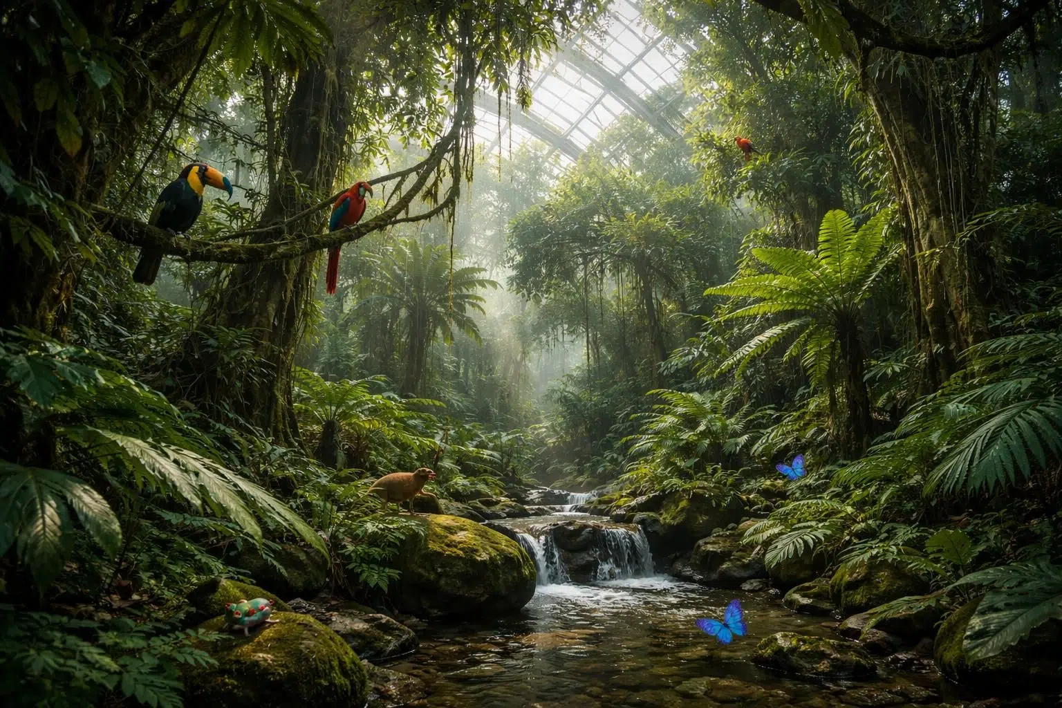 découvrez la serre des forêts tropicales humides, un sanctuaire dédié à la préservation des espèces menacées, offrant un environnement protégé et propice à leur survie.
