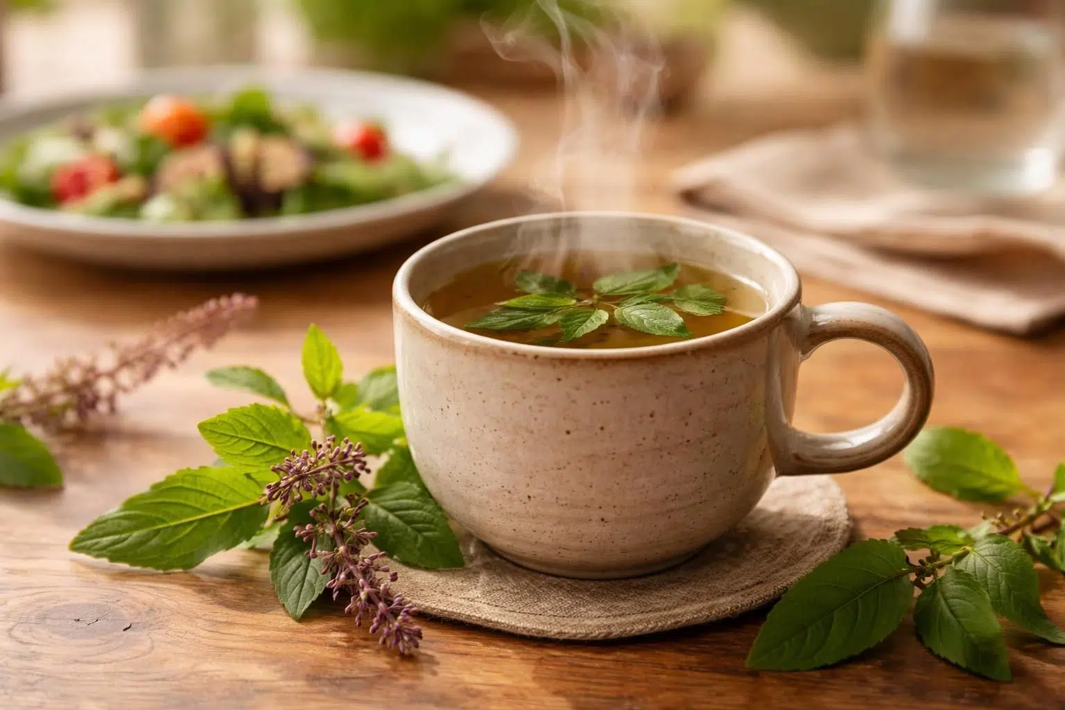 découvrez pourquoi la tisane ou infusion au tulsi est la boisson idéale après le repas, grâce à ses vertus digestives, apaisantes et revitalisantes pour un bien-être optimal.