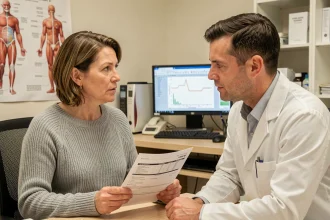 Consultation médicale entre une patiente atteinte de maladie auto-immune et son médecin spécialiste