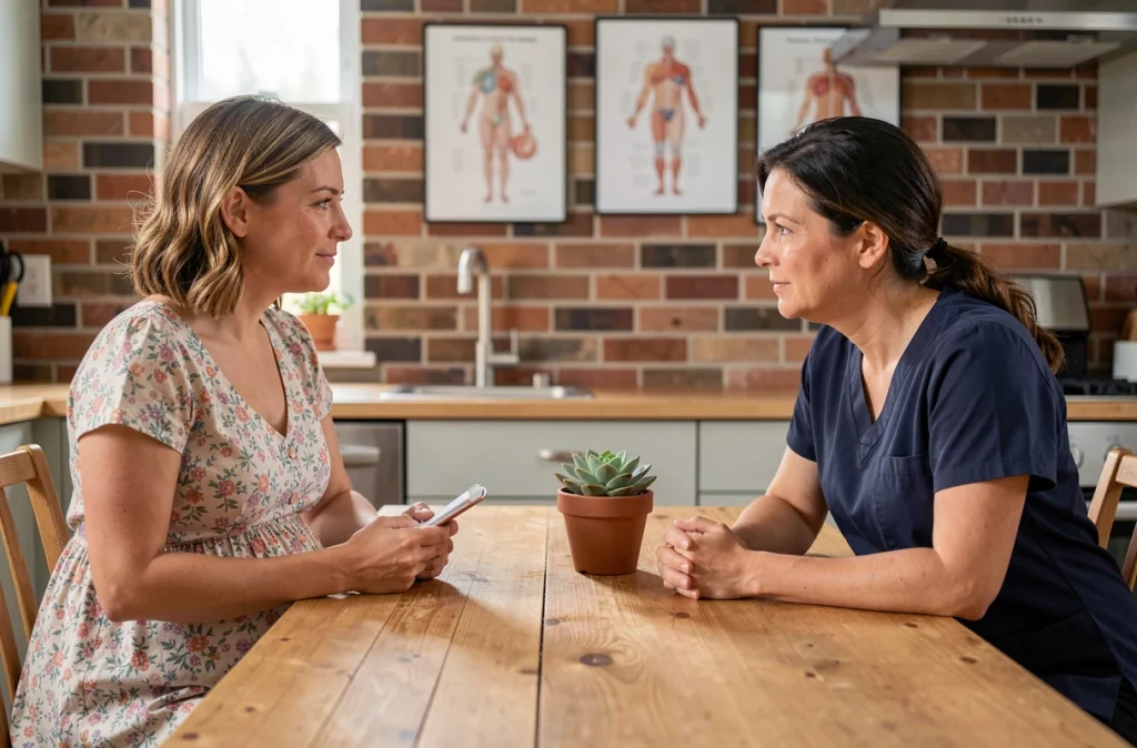 Sage-femme accompagnant une femme enceinte lors d'une séance de préparation mentale à l'accouchement naturel
